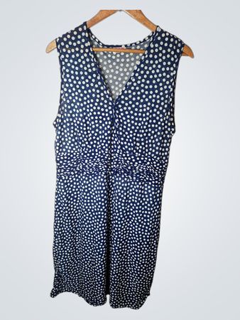 L & H Blau und Weiß Gepunktetes ärmelloses Kleid XL