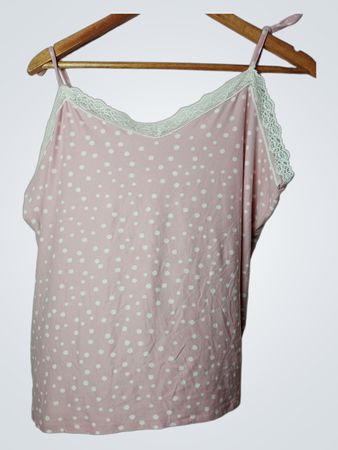 Love to Lounge Rosa Pünktchen-Top mit Spitzenbesatz