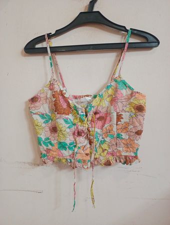 Floral Print Lace-Up Crop Top