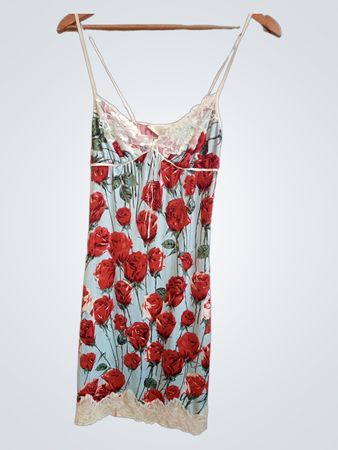 Juliet Alexander Damen blaues Rosenmuster Nachthemd mit Spitze