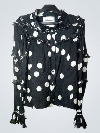 La Redoute x Koché Schwarzes Weißes Polka Dot Rüschenshirt