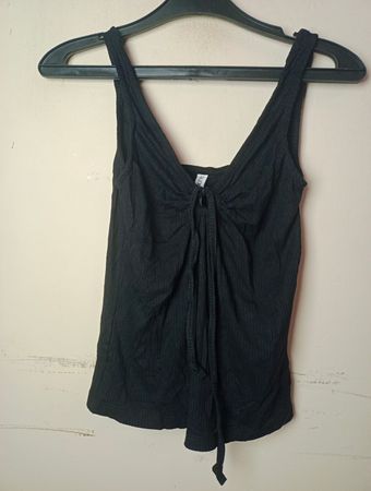 Pageone Schwarzes Ripp-Top mit Knoten-Detail