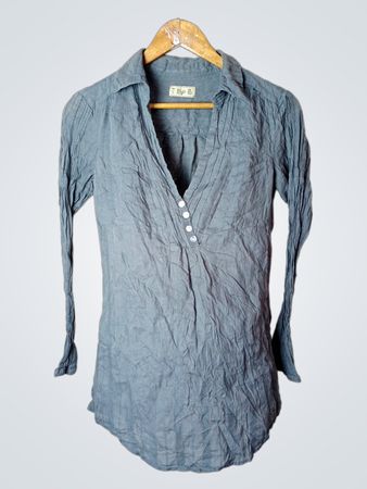 Xdye Damen Blaue Langarm V-Ausschnitt Crinkle Tunika Oberteil Größe L