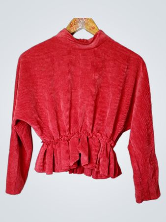 Rotes Cord-Peplum-Top