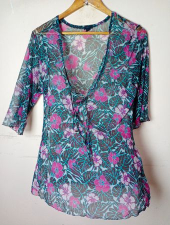 TCM Floral Print Sheer Cover-Up Top