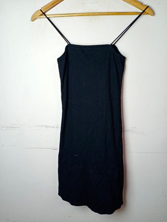 Schwarz Spaghetti-Träger Kleid