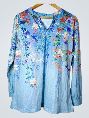 Blaue Blumenmuster Langarm-Tunika