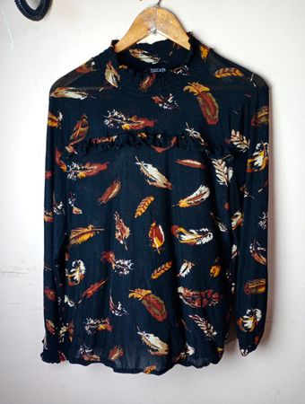 Norah Feather Print Mock Neck Blouse