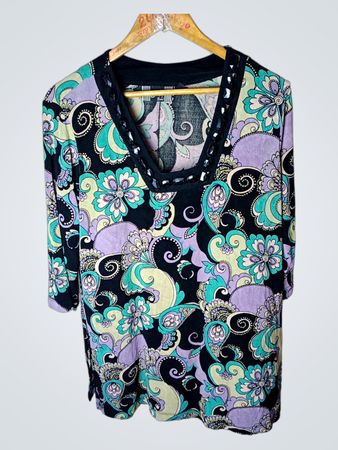 Slinky Brand Frauen Paisley-Print Perlenhals Tunika Top 44/46