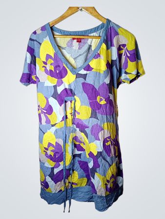 Monsoon Damen Blumendruck V-Ausschnitt Tunika Kleid Größe UK 14 EUR 42