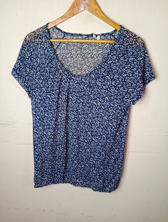 Tom Tailor Damen Blau Floral Print Kurzarmoberteil