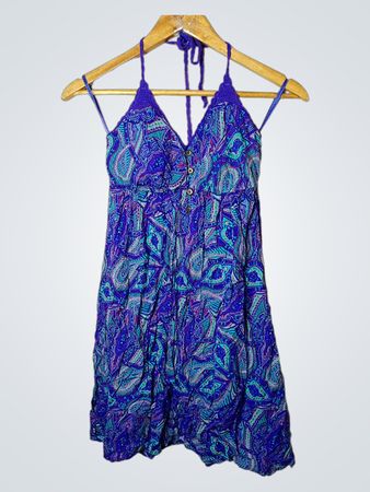 Blaue Paisley-Print Halterkleid