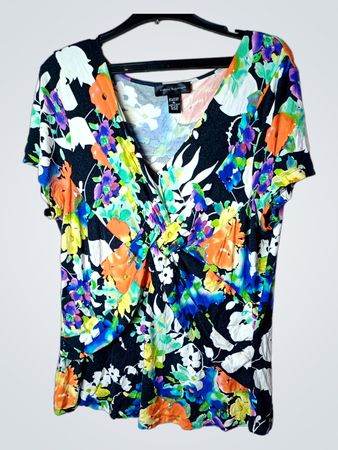 Cable & Gauge Damen Floral Print Twisted V-Neck Top