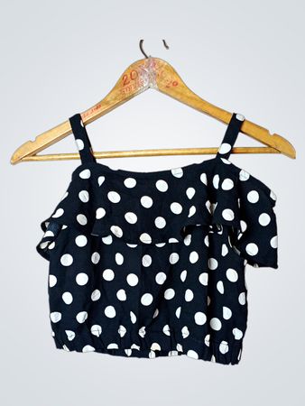 River Island Polka Dot Cold Shoulder Ruffle Top