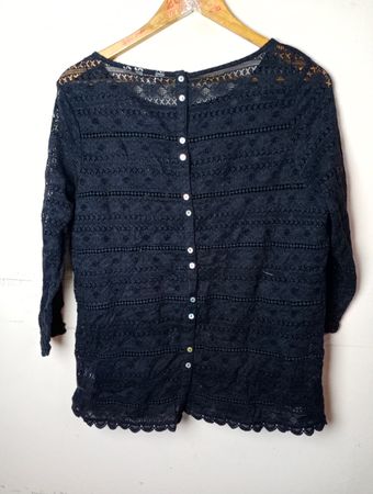 Fat Face Navy Lace Button Front Top