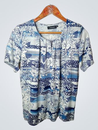 Terreti Fashion Wear Blaues Blumengemustertes Gestreiftes T-Shirt