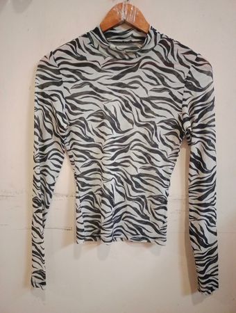 Zebra-Print-Mesh-Turtleneck-Top