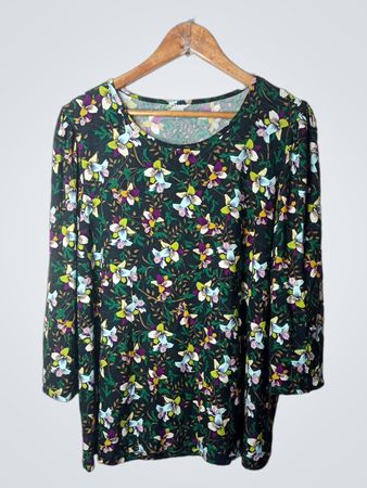 Schwarz Multi Blumenmuster Langarmoberteil
