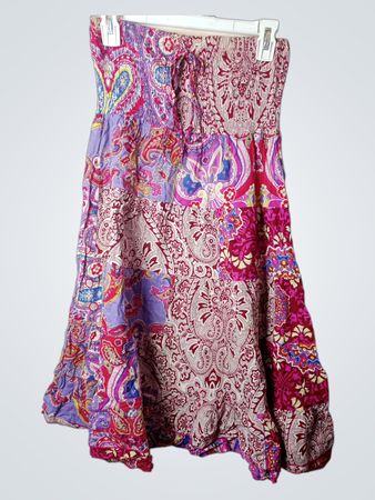 Sai Ou Damen Paisley-Print Trägerlos Smocked Maxikleid