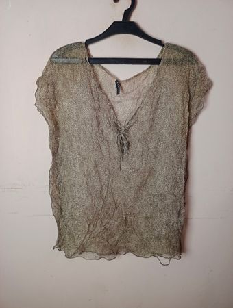 SISLEY Damen Kurzarm Transparent Bedrucktes Oberteil