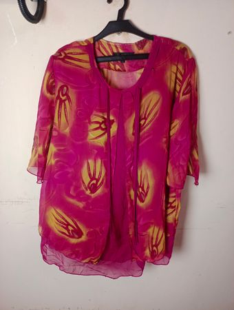 KELLY Damen Bluse in Pink und Gelb mit Druck