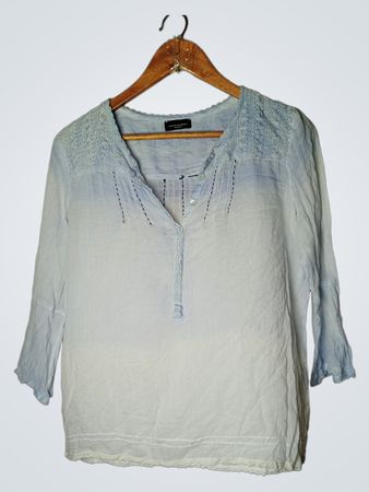 JAVIER SIMORRA Barcelona Hellblau Ombre Spitzen Detail Bluse