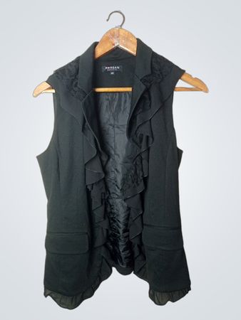 Morgan Black Ruffled Ärmelloser Blazer