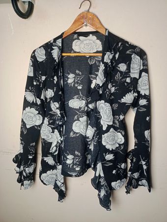 Amantis Black Floral Print Ruffle Wrap Cardigan