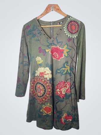 101 IDEES Damen Langarmblumenmusterkleid