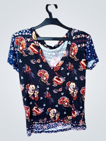 Desigual Damen Kurzarm V-Ausschnitt Oberteil mit floralem Print