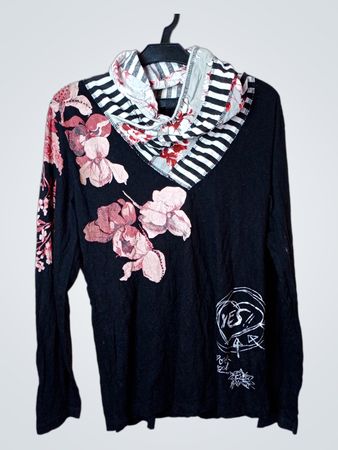Desigual Schwarzes Blumenmuster Langarmshirt mit Kapuze