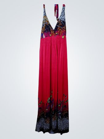 Ou Xian Damen Pink Maxikleid mit Multicolor-Druck