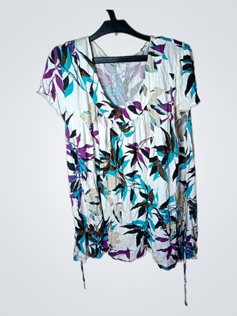 Latidelo Damen Kurzarm V-Ausschnitt Tunika-Top mit floralem Print