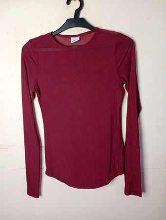 Ginatricot Burgundy Sheer Long Sleeve Top