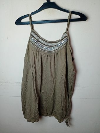 Yessica Damen Braunes Perlen-Spaghetti-Träger Tanktop