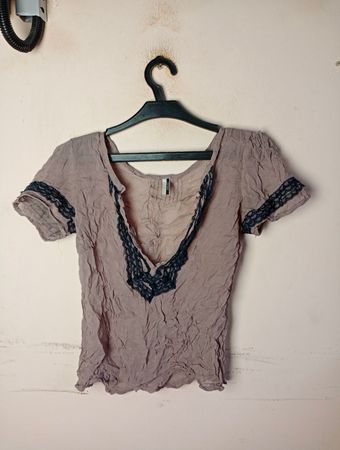 Top Shop Kurzarm-Spitzenbesatz-Top