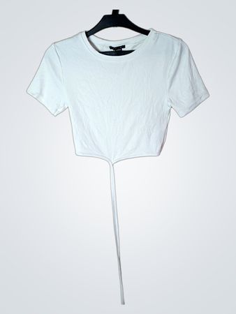 Misu Weiß Geripptes Kurzarm-T-Shirt