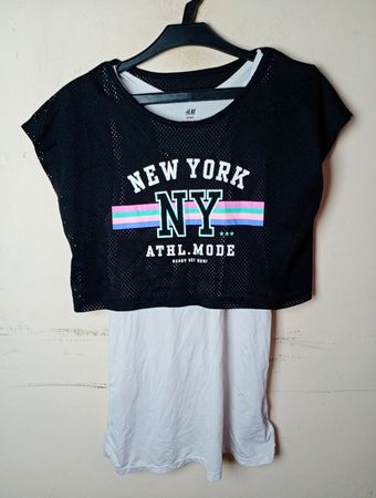 H&M Sport New York Graphic Cropped Mesh Top mit Tank