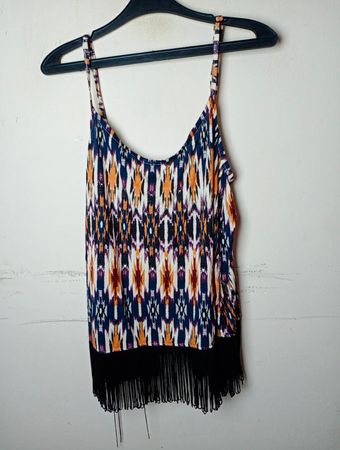 SEVEN SISTERS LONDON Damen Camisole mit abstraktem Druck und Fransen