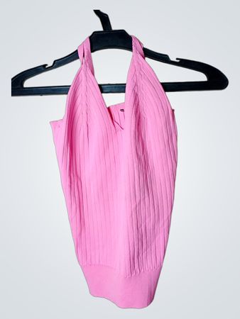 Rosa Halter-Hals Rippenstricktop