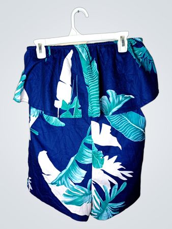 ECOWISH Damen Tropendruck Off-Shoulder Rüschensprunganzug