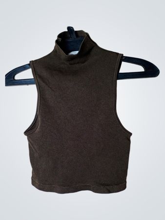 Pull&Bear Damen Braunes Ärmelloses Stehkragen Cropped Top
