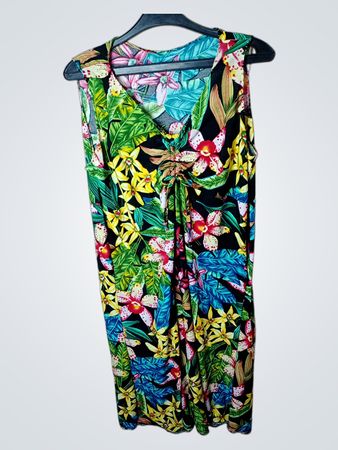 Ärmelloses tropisches Blumenmuster-Maxikleid