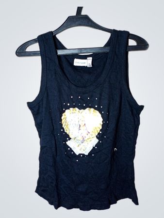 Melrose schwarzes geripptes Tanktop mit Grafikdruck