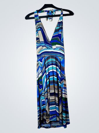 Gestreiftes Damen-Haltermaxikleid