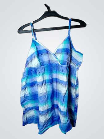 Blau kariertes Spaghetti-Träger-Tanktop