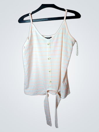 Janina White Orange Gestreiftes Knopf-Top mit Bindeband