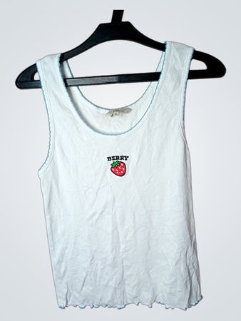 Chh Lockhouse Weißes Gestreiftes Tanktop mit Erdbeer-Grafik