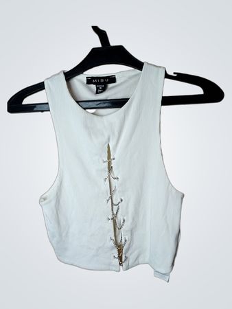 MISU White Ribbed Chain Detail Crop Top