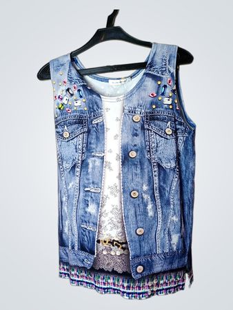 ELi NEWYORK Ärmelloses Denim-Westen-Print-Top